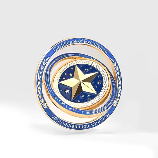 Spinner challenge coins bulk order with zinc alloy 3D relief and enamel details